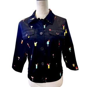 Think Tank Embroidered Cocktail Jacket • Women’s Small • Black Novelty Barwear